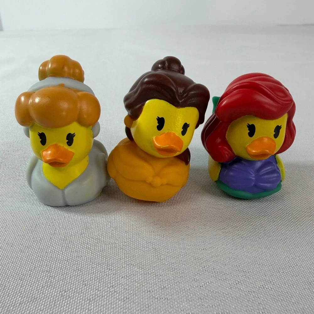 Disney Princess Rubber Duck Set Cinderella Belle Ariel Bath Toy Collectibles 3pk